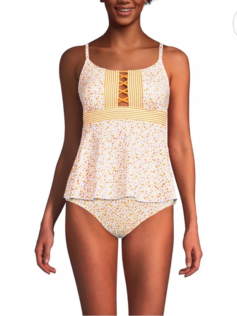 Lands End Floral Ditsy Tankini Set Sz 12&10 Lace Up Peplum NWT Highclo
